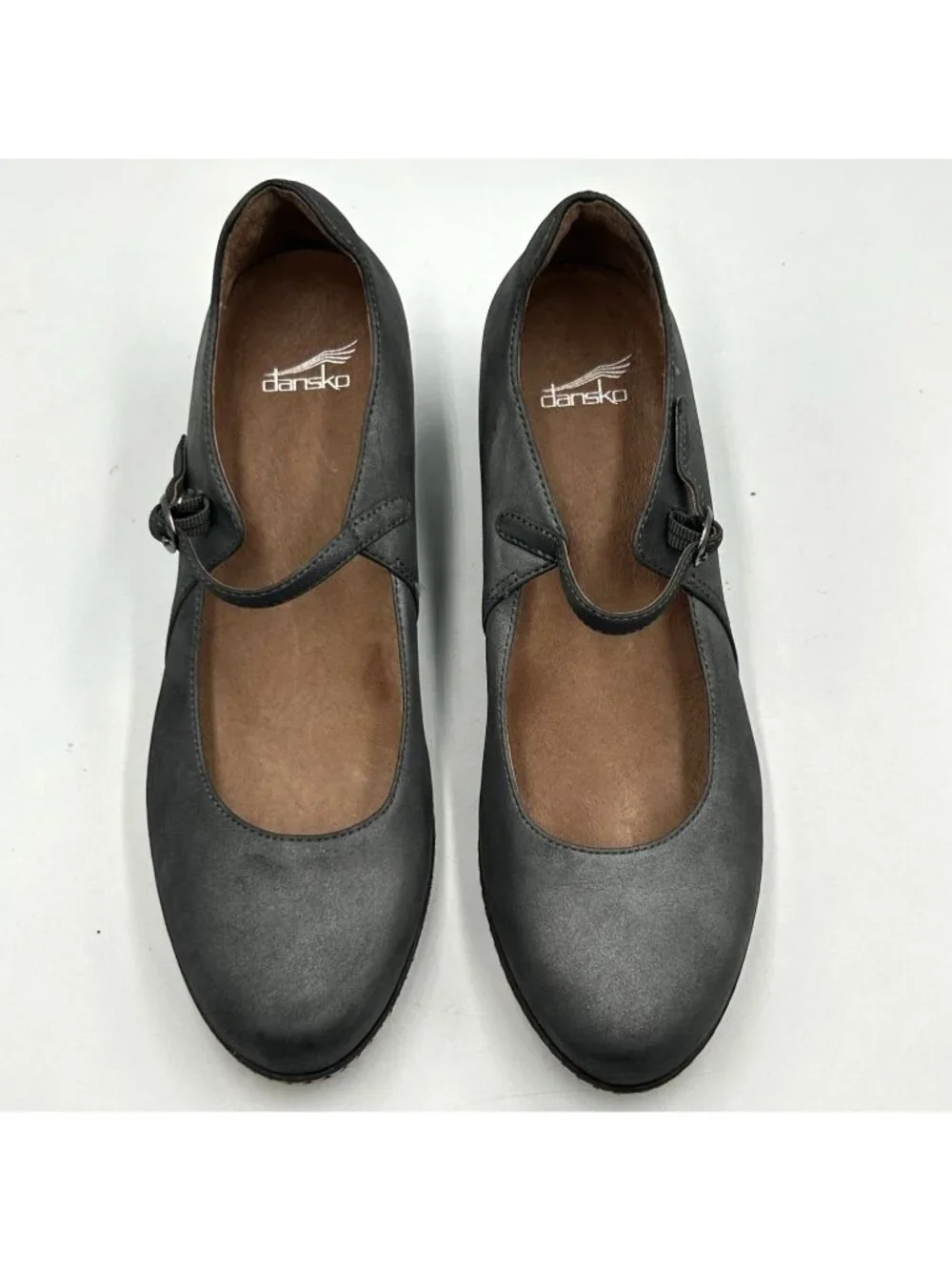 Dansko Women's Metallic Gray Leather Loralie Mary Jane Wedge Shoes Sz 10.5 3520